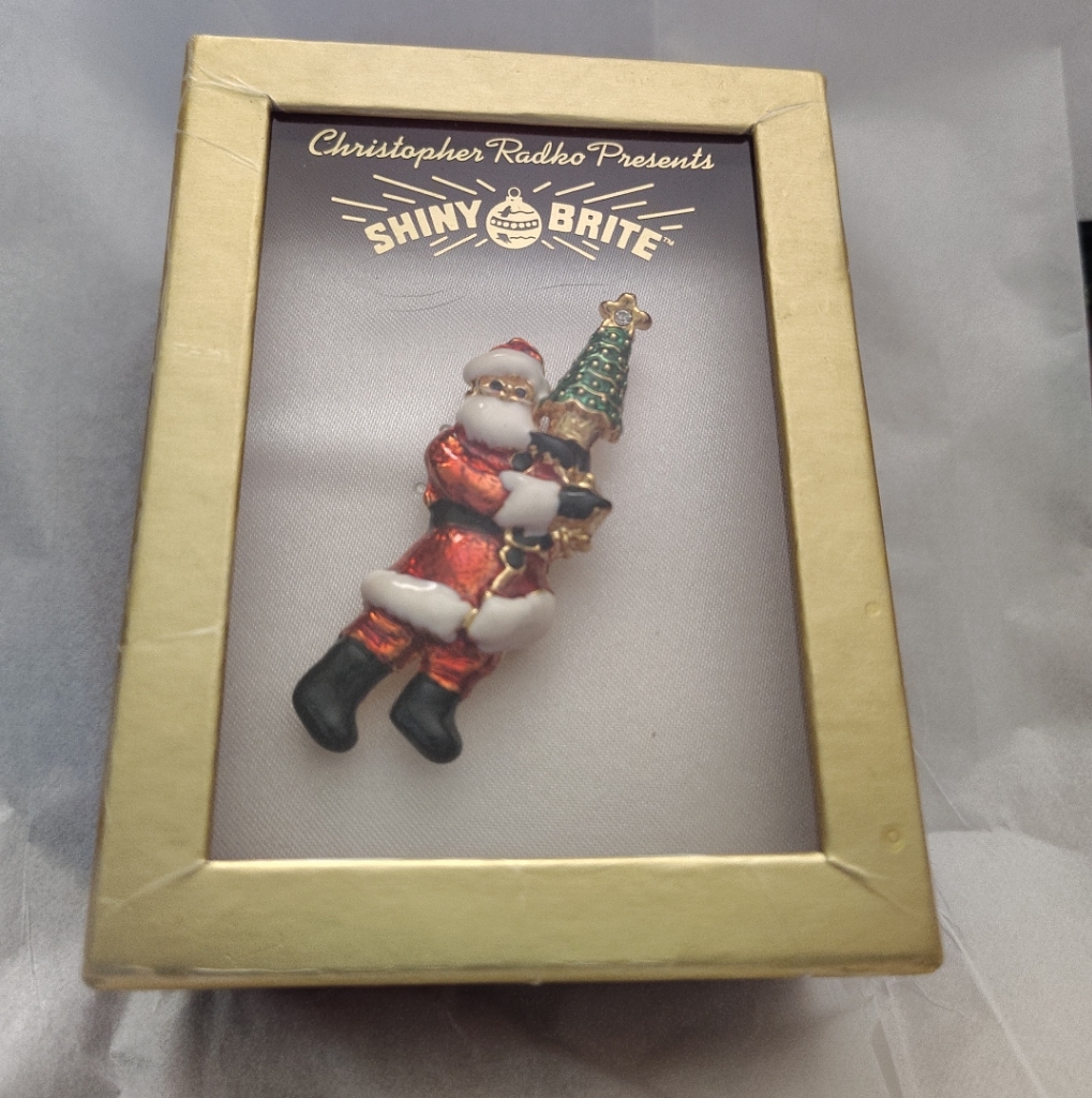 Collectible Christopher Radko Shiny Brite Santa Claus Christmas Brooch Pin